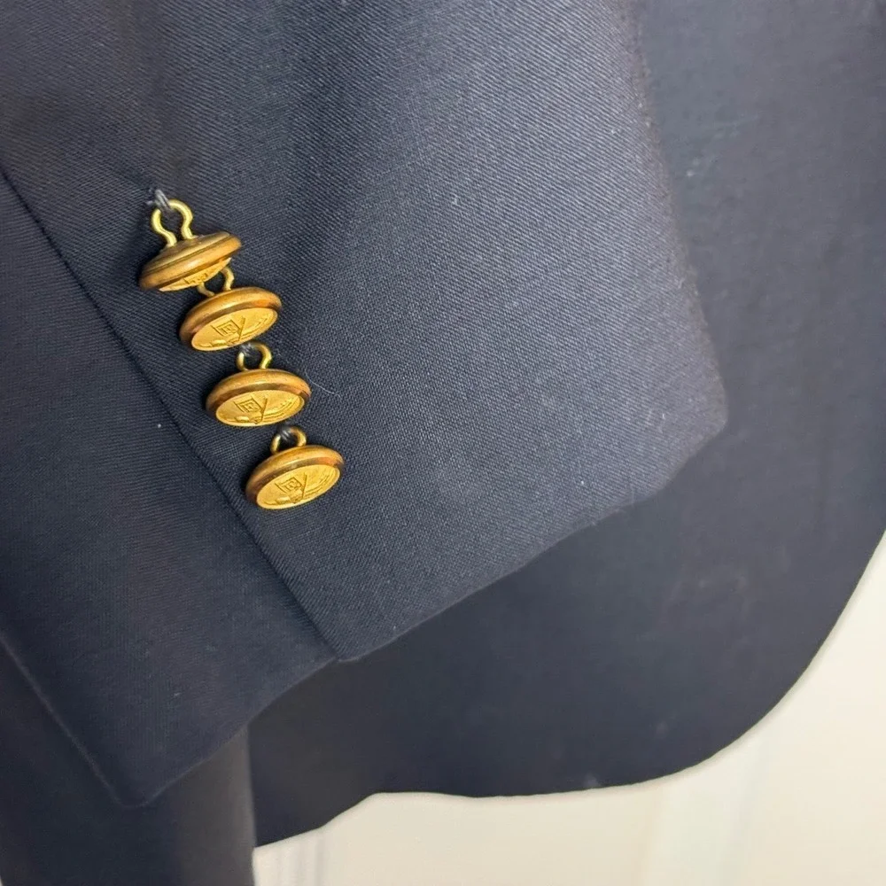 Faconnable Blazer Men 48 Navy Blue Wool Gold Crest Buttons Italy Tailleur